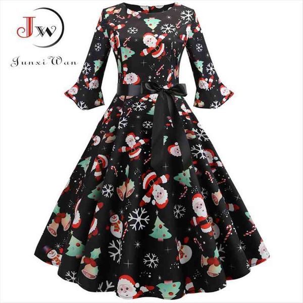 

vintage christmas winter elegant retro women dresses bow big swing party plus size robe femme floral midi, Black;gray