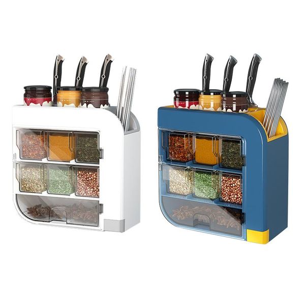 

storage bottles & jars seasoning box household kitchen shelf punching rack chopstick tube wall-mounted case spice