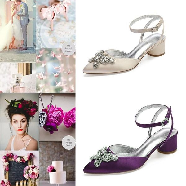 

dress shoes round heel slingback dressing pumps butterfly rhinestones bride wedding, Black