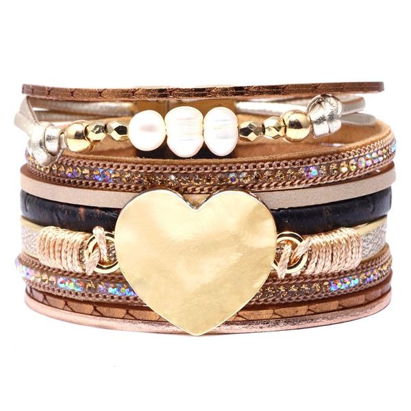 

charm bracelets gold heart design multilayer wide ethnic bohemian beaded clasp & bangles for women in various colors gift pieces, Golden;silver