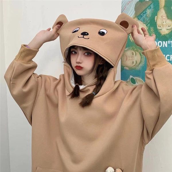 

women's hoodies & sweatshirts funny cartoon pullover women autumn winter fleece hooded coat streetwear harajuku oversize loose 2021, Black