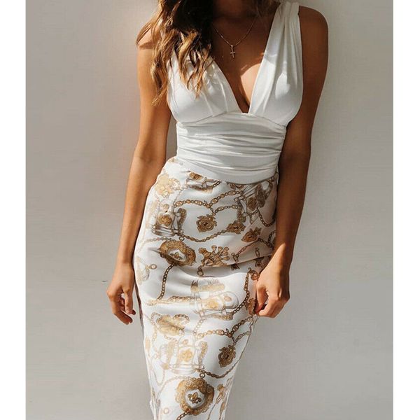 

womens deep v neck ruched floral patch midi dress 2021 fashion ladies sleeveless bodycon evening party pencil dressby air, Black;white