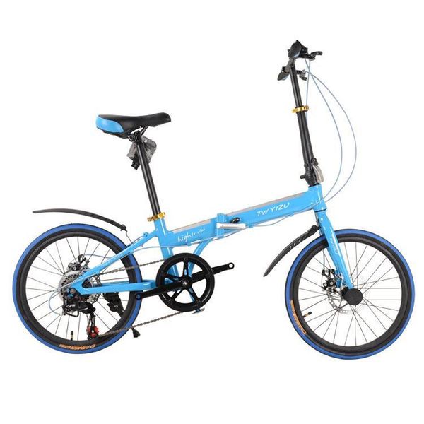 

new 20-inch 16 inch aluminum folding bikes seven-speed disc brake folding bicycles, children on their own blue