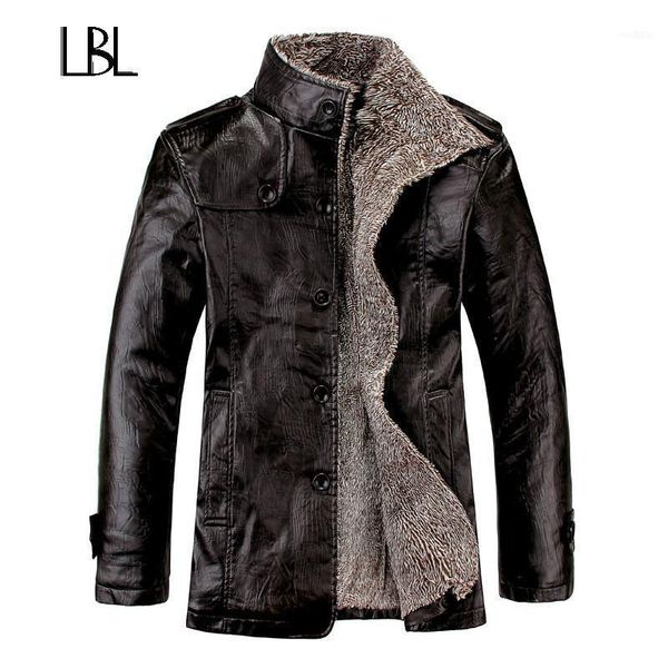 

vintage pu leather jackets men's winter warm thicken faux fur fleece liner men jacket windproof stand collar slim fit male coat1, Black;brown