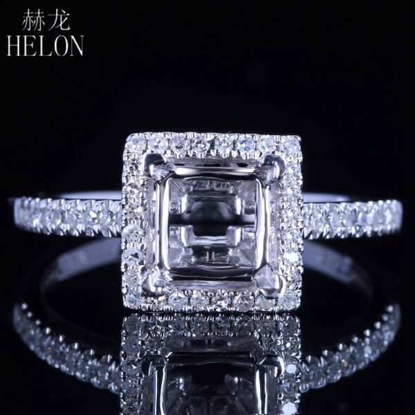 

cluster rings helon solid 14k white gold natural diamonds fine jewelry semi mount engagement wedding ring setting fit princess cut 5.5-6mm, Golden;silver