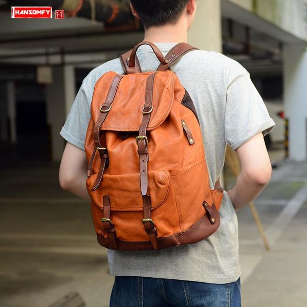 

backpack men's men retro leather large capacity travel backpacks male paratrooper bag original imported vegetable tanned