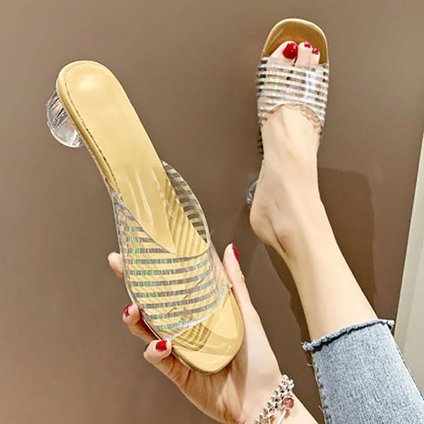 

slippers 2021 summer style shoes women sandals fashion crystal sphere heels woman square toe pvc jelly casual, Black