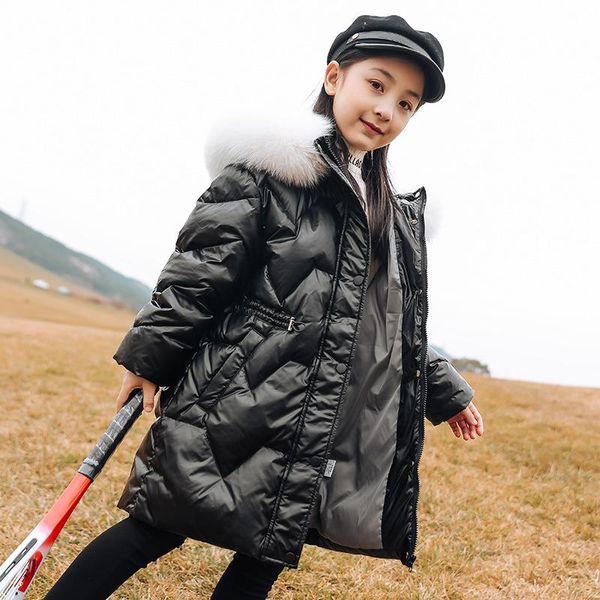 

down coat children fashion casual jacket kids long cotton padded outerwear teenage girl black white pink hooded parka 8 10 12y, Blue;gray