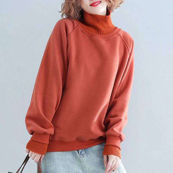 

women's hoodies & sweatshirts korea style turtleneck sweet girl's thicken fleece warm autumn winter pullover cotton women clothes, Black