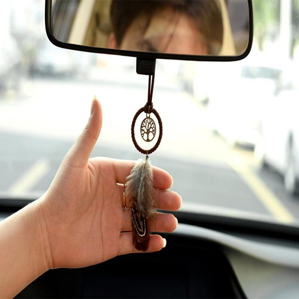 

mini car pendant dream catcher feather rearview mirror ornaments decoration handmade gift auto shape interior decorations