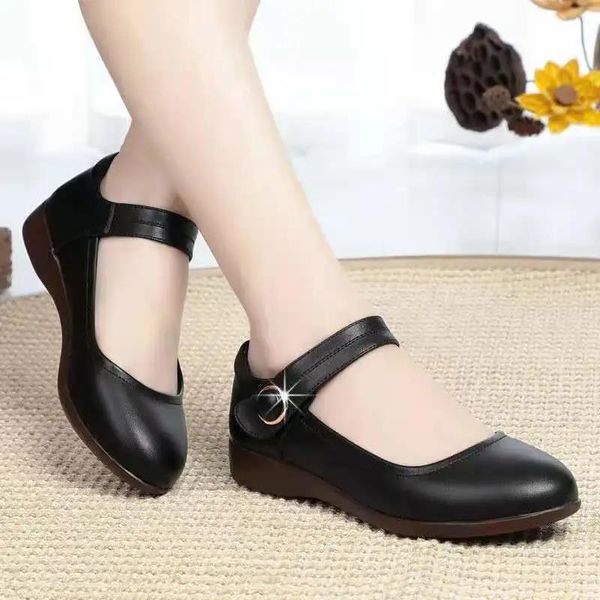 

dress shoes cresfimix sapatos femininas women casual sweet black pu leather buckle strap high heel lady beige office wedge heels a9677