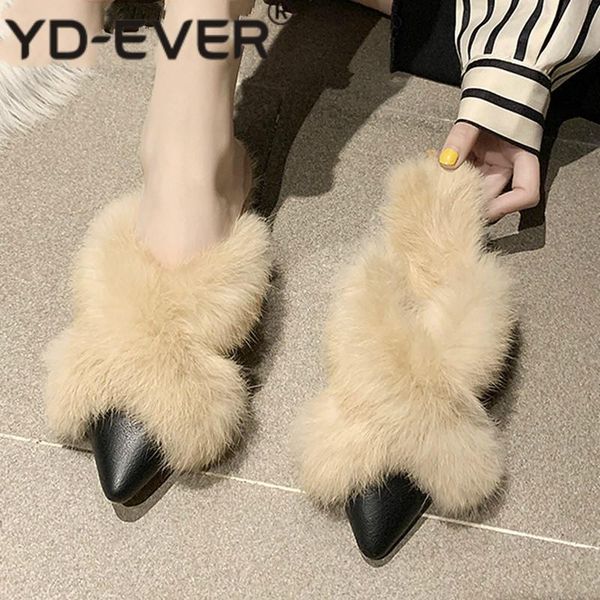 

women's winter slippers home shoes warm plush solid indoor casual 3.5cm mid heels drop, Black
