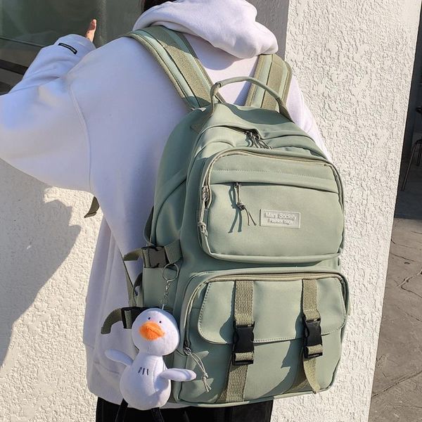 

waterproof nylon women backpack men multi-pocket solid color lapinsert buckle schoolbag book bag