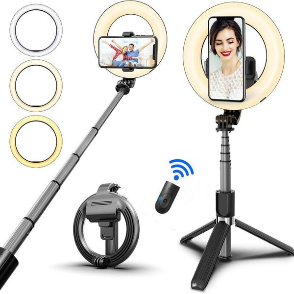 

selfie stick wireless bluetooth foldable handheld remote shutter tripod with 5inch led ring pography light for android ios monopods