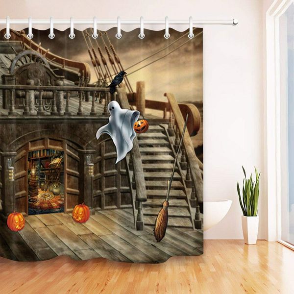 

halloween ghost ship set 12 hook shower curtain waterproof toilet decoration