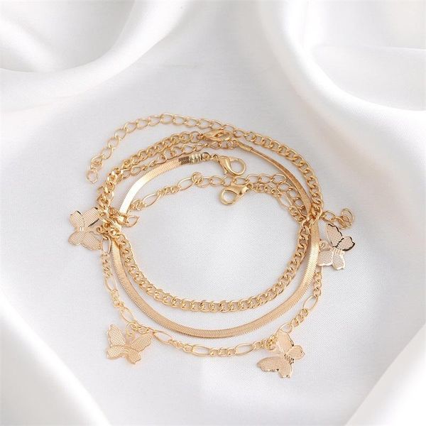

anklets 2021 multi-layer chain butterfly pendant anklet ladies creative simple metal girlfriend summer beach suit foot ornaments girl, Red;blue