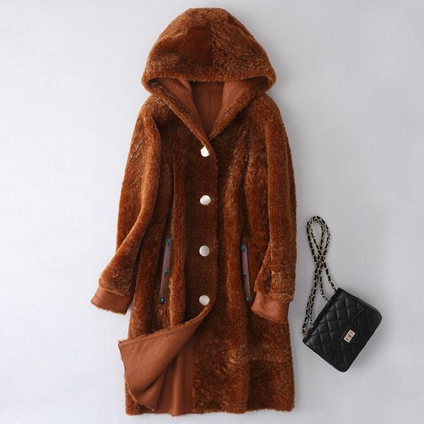 

women's leather & faux mid-long fur coat for women in winter, Black