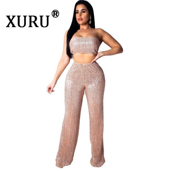 

women's jumpsuits & rompers xuru summer sequins jumpsuit two-piece fashion tube piece trousers club party, Black;white