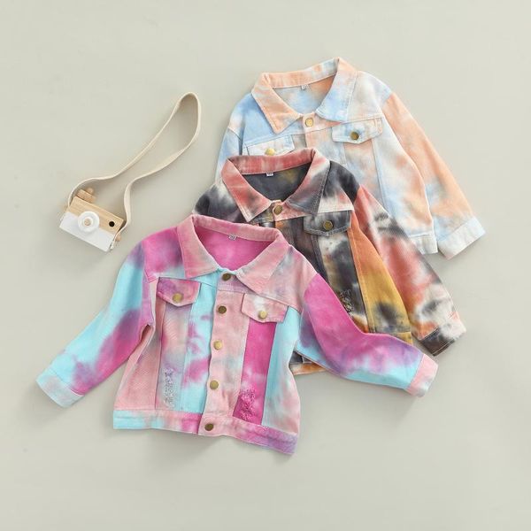 

jackets kids girls boys coat, tie-dyed turn-down collar long sleeve jacket blouse for spring fall, red/beige/black, 2-7 years, Blue;gray