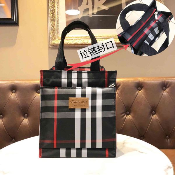 

handbag small lattice fashion large capacity zipper portable mommy bag work student a4 make-up, Black;red