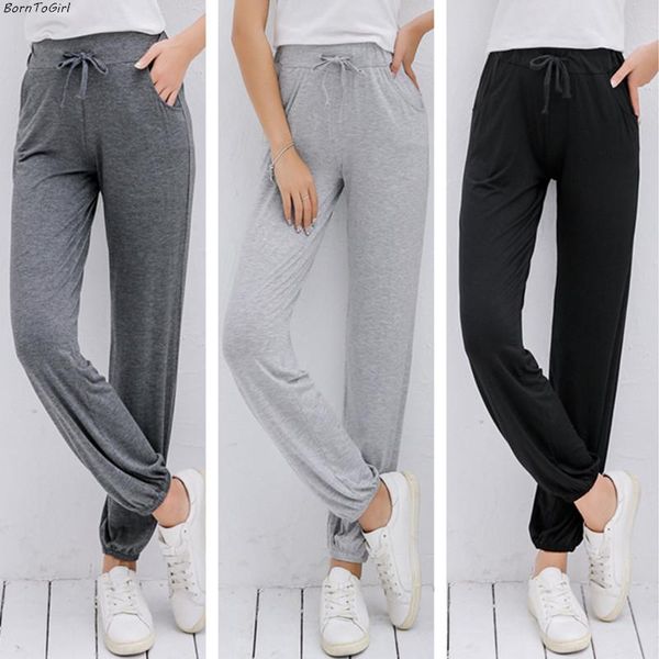

women's pants & capris borntogirl 2021 summer casual thin loose modal for women high waist black gray, Black;white