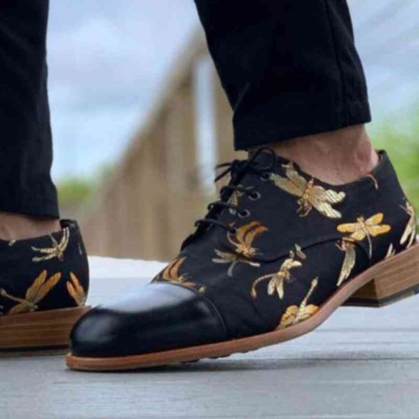 

slippers sapatos masculinos moda cor sÃ³lida plutÃ´nio costura dragonfly impressÃ£o laÃ§os confortÃ¡veis negÃ³cios casual all-match oxford sapatos, Black
