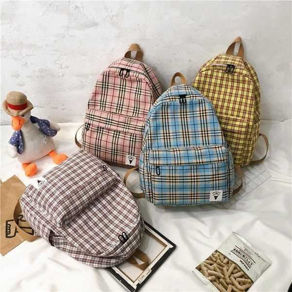 

style girl's grid backpack large capacity plaid casual schoolbag simple versatile school bags