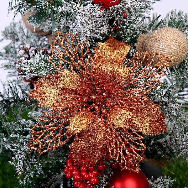 Ornamenti per l'albero di Natale da 11 cm Decorazioni per interni Fiore rosa glitter blu dorato in 12 colori Decor MH10324