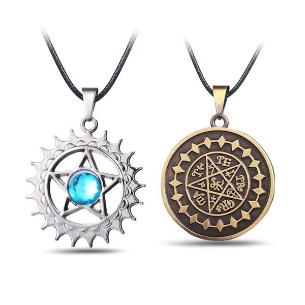 

pendant necklaces anime black butler crow logo necklace blue magic circle metal rope chain fan gift accessories, Silver