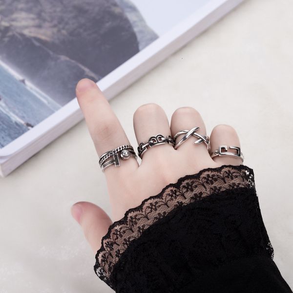 

ring trendy korean thai silver smile t open female fashion personality ins net red same hip hop plain tail
