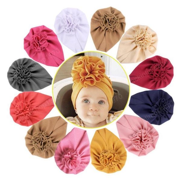 

newborn girls turban hat accessories infant beanie hat solid color flower round cap, Yellow