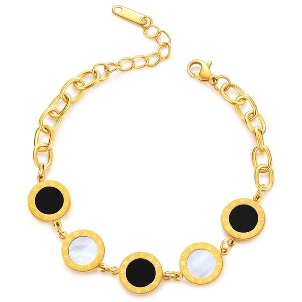

fashion gold color white shell black resin charm stainless steel bracelet wedding party bead bracelets for women bridal pulseras link, chain