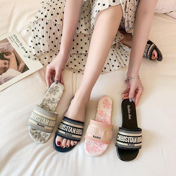 

slippers women summer vacation casual fashion all-match flat non-slip european american lazy sandals home women's shoes, Black