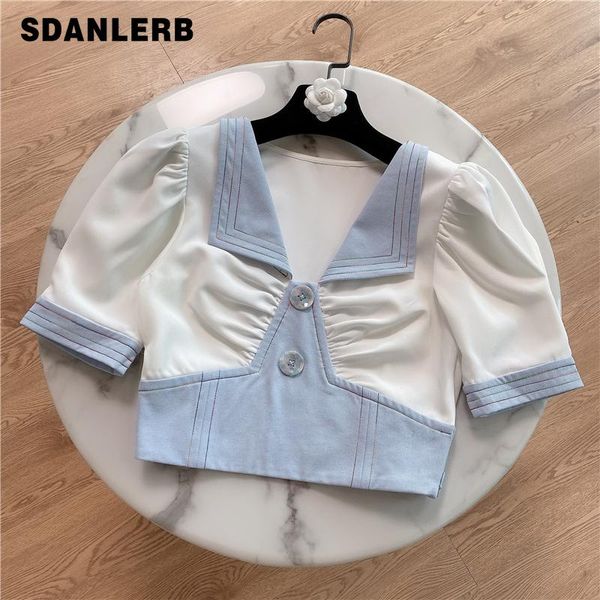 

women's blouses & shirts crop for women 2021 summer simple design v-neck thin short blouse ladies blusas mujer de moda, White