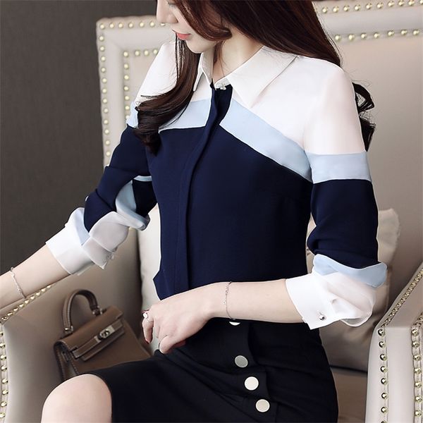 

womens and blouses chiffon blouse shirt long sleeve ladies button spliced office lady plus size 220315, White
