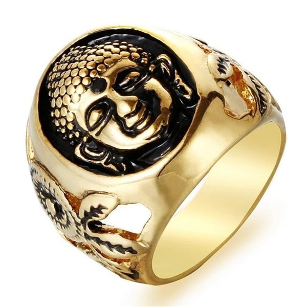 

cluster rings classic fashion men's religious style retro buddha head wild punk metal ring, Golden;silver