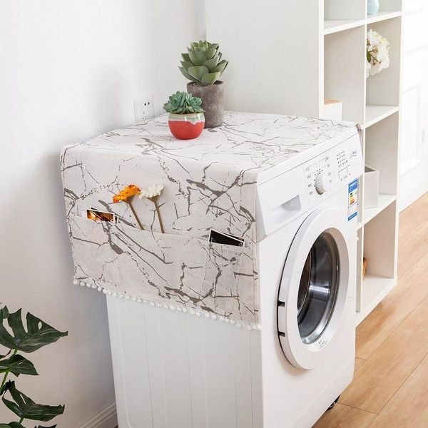 

table cloth black white marble printing household washing machine dust cover refrigerator storage linen cotton tablecloth