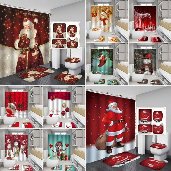 

shower curtains merry christmas curtain bathroom set santa claus snowman anti-slip rug cover toilet bath mat gift home decor