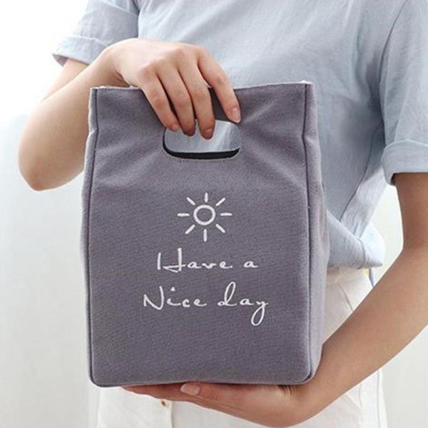 

canvas large capacity foods organizer bag letter heart print multi purpose picnic school travel insulation lunchbox bags, Blue;pink