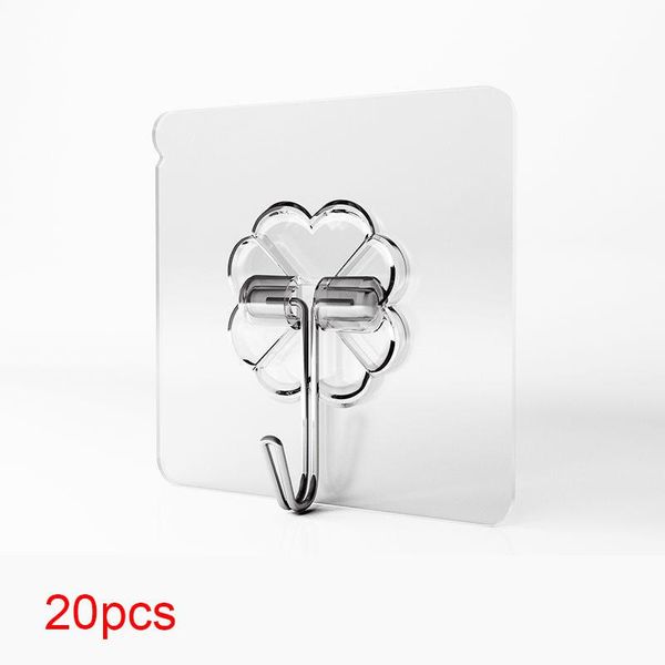 

20pcs transparent strong self-adhesive door wall hanging clothes hanger coat hook kitchen bathroom seamless adhesive hooks & rails