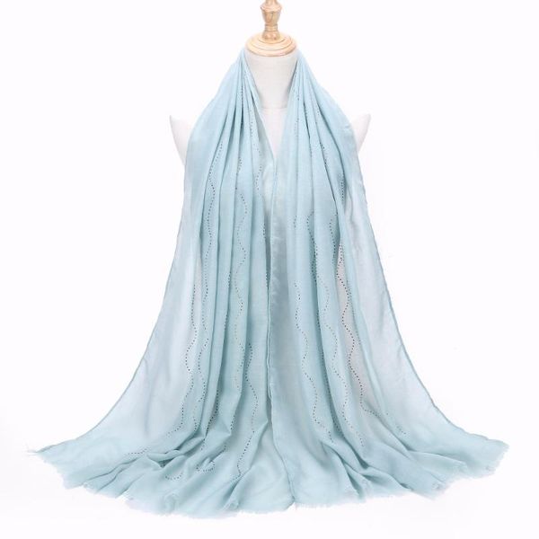 

women high quanlity cotton plain scarf diamond glitter shawls hijab raised grain long headband 10 color scarves 180*85cm bandanas, Blue;gray