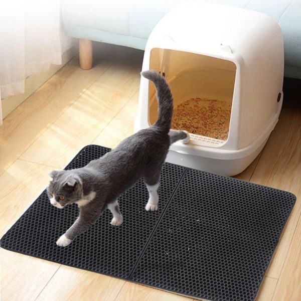 

dog houses & kennels accessories double-layer cat litter catcher mat nonslip waterproof feeding pad placemat tray pet supply easy cleaning