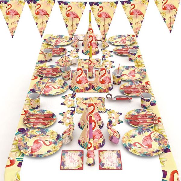 

disposable dinnerware 35pcs flamingo party tableware set paper plate cup napkins straw banner wedding birthday event supplies