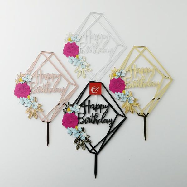 

other festive & party supplies ins flower three-dimensional acrylic cake er rhombus 3d happy birthday baking for decoration