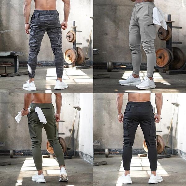 

men's pants muscle movement fitness overalls sports running wear cotton trouser versatile style slim comfortable pocket long, Black