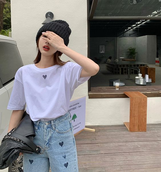 

2021 Summer women tops korean style Love print short sleeve t-shirts womens tee shirt femme (R99543), White
