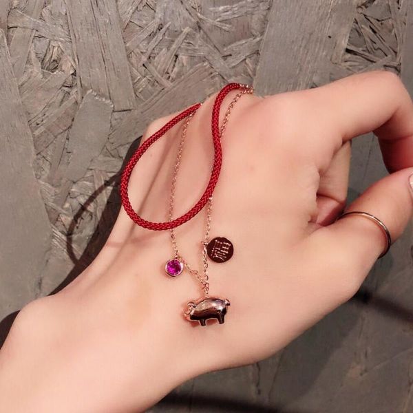 

chinese style red rope titanium steel piggy bracelet lucky pig golden couple hand jewelry charm bracelets, Golden;silver