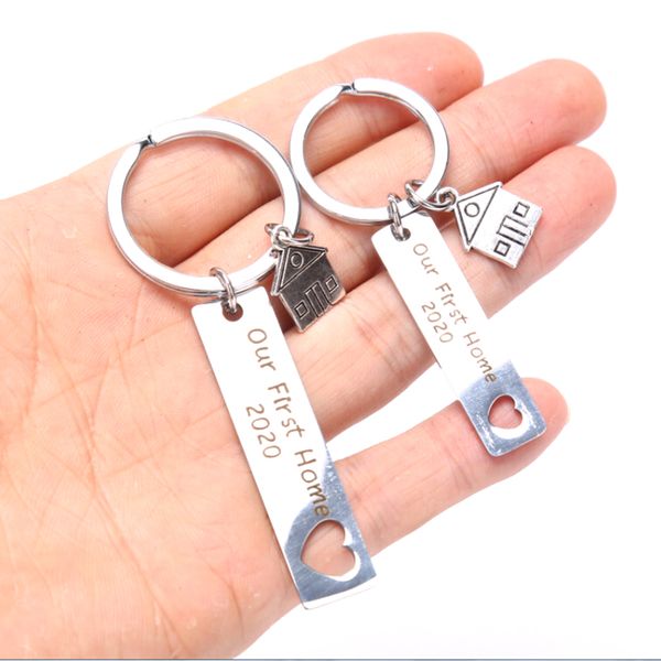 

s personalized key chain men our first home 2020 women simple silver keychain keyring zinc alloy stainless steel brelok