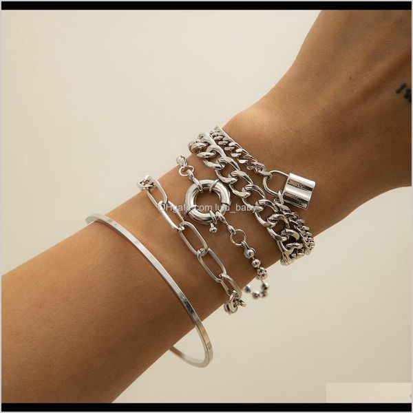 

punk rock metal lock pendant set for women girls hip hop circle chains bangles bracelet men jewelry pulseras qesqj charm gjdef, Golden;silver
