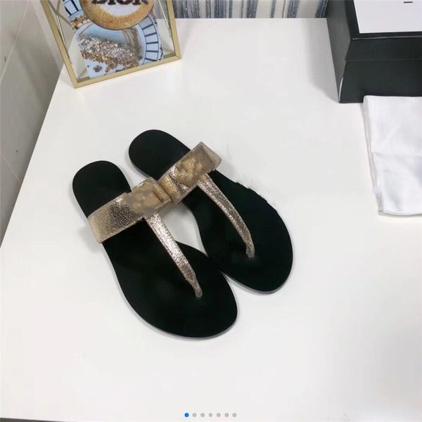 

2021 leather thong sandal with double letters sandals women slipper men slides waterfront womens 35-41 italy imported cowhide, Black
